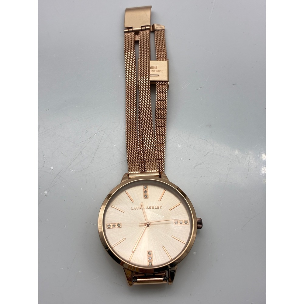 Laura Ashley Rose Gold Tone Crystal Mesh Band Watch LA31054RG Japan Movt - Picture 2 of 6
